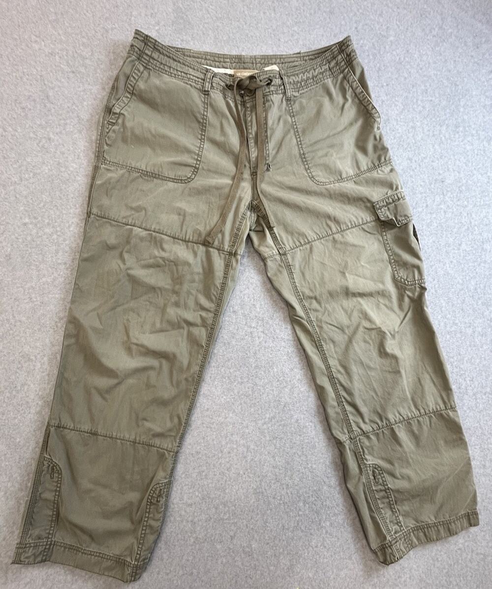 Liz Claiborne Womens Green Cargo Pants Cotton Canvas Straight Leg Pockets Sz 12